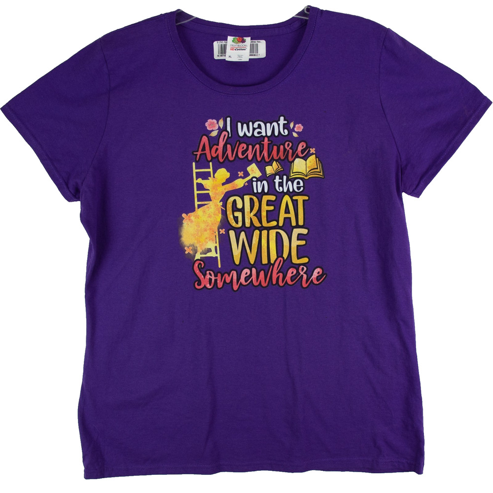 Adventure Quote Shirt – Floral Graphic Tee Women’s XL Purple | Fruit of the Loom